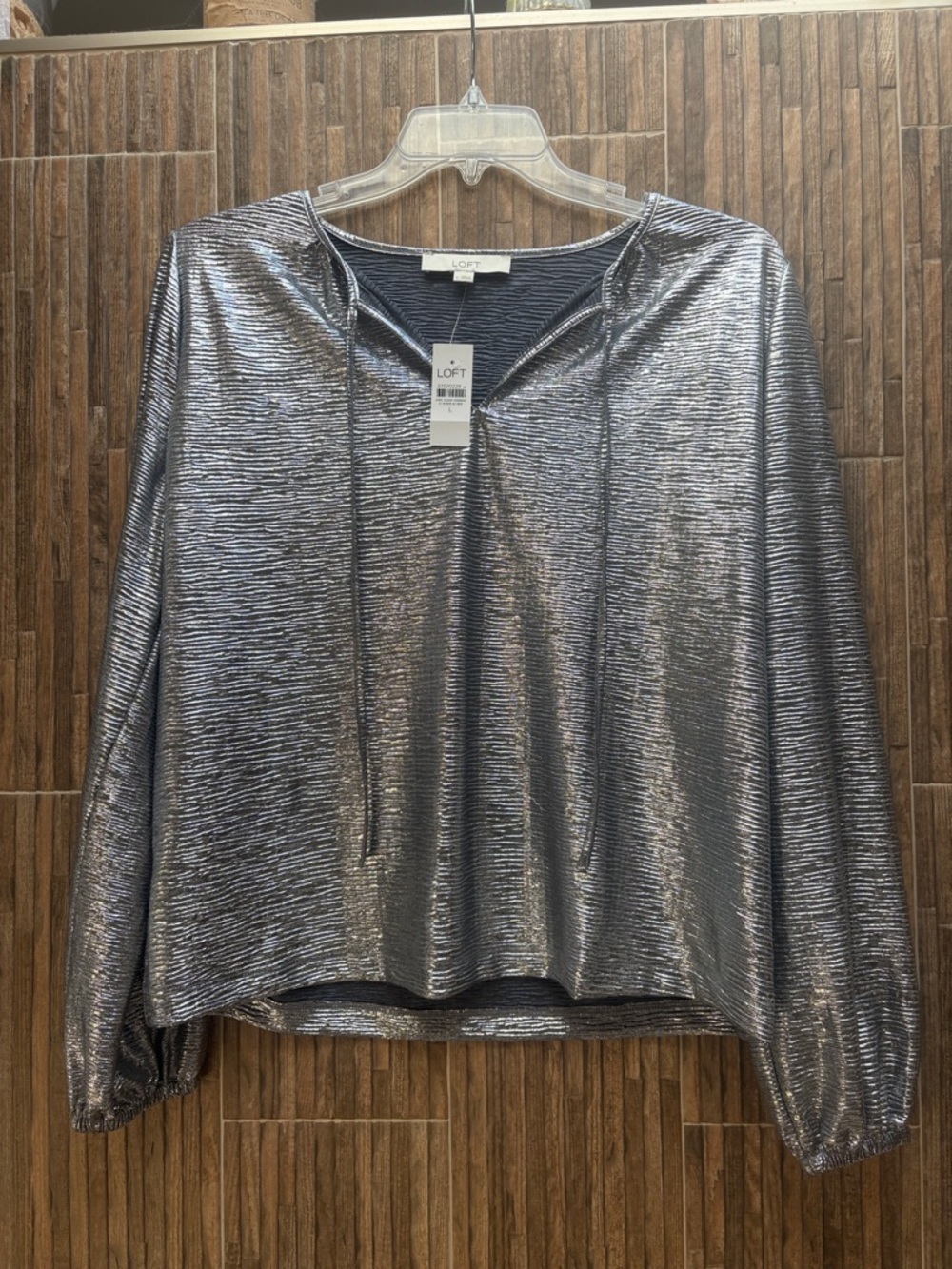 LOFT Silver Metallic Long-Sleeve Top